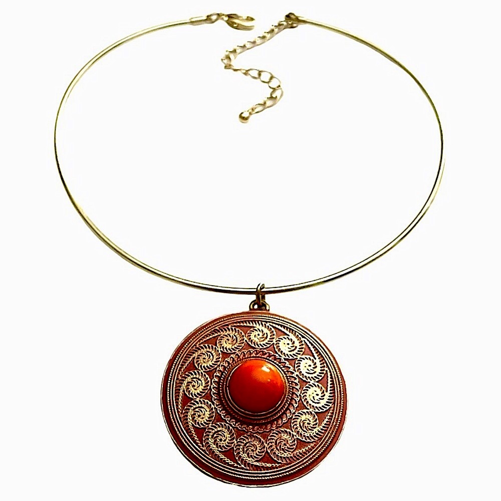 Tribal Gold Tone Circle Tribal Inspired Choker With Enamel Accents Snail Design